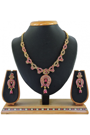 Pink Stones Studded Gold Plated Necklace Set
