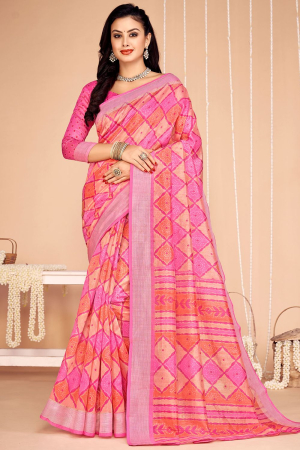 Pink Tussar Silk Digital Printed Saree