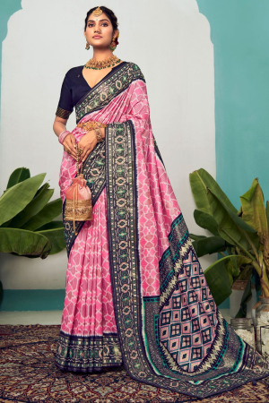 Pink Tussar Silk Printed Saree