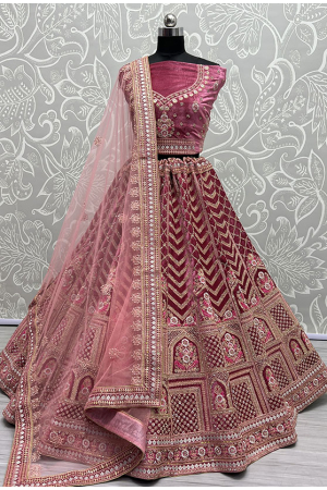 Pink Velvet Designer Lehenga Choli Set