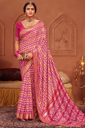Pink Velvet Tussar Silk Printed Saree