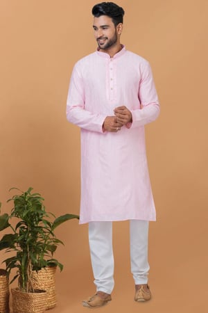 Pink Viscose Cotton Kurta Set for Festival