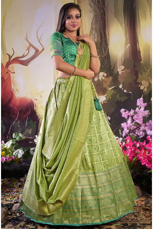 Pista Green Banarasi Silk Lehenga Choli Set