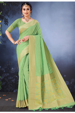 Pista Green Banarasi Silk Saree