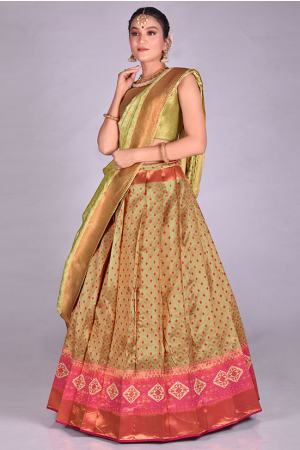 Pista Green Banarasi Silk Zari Weaving Lehenga Choli Set