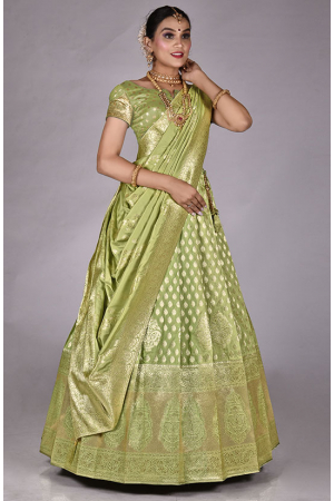 Pista Green Banarasi Silk Zari Work Lehenga Choli Set