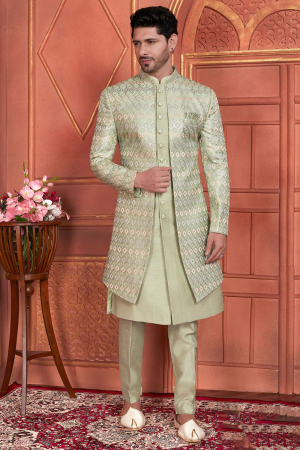 Pista Green Designer Indo Western Outfit