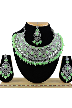 Pista Green Designer Necklace Set with Maang Tikka