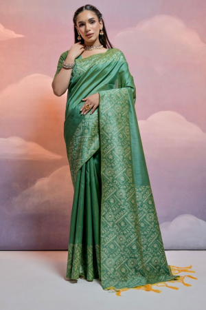 Pista Green Handloom Raw Silk Woven Saree