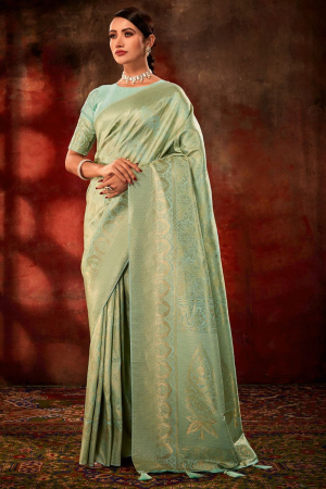Pista Green Kanjivaram Silk Zari Woven Saree