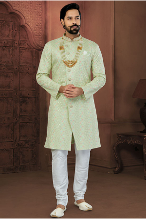 Pista Green Mens Designer Indo Sherwani