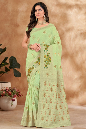 Pista Green Silk Designer Saree