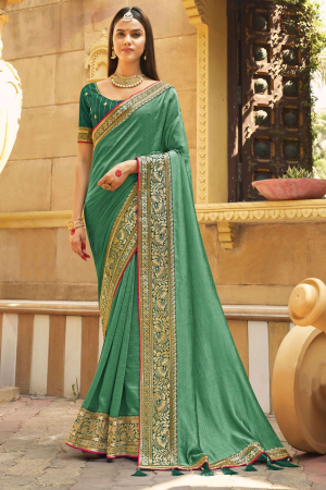 Pista Green Silk Zari Embroidered Saree