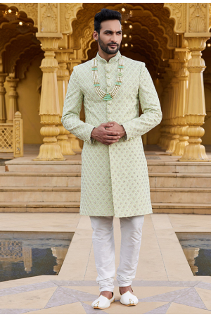 Pista Green Wedding Wear Sherwani
