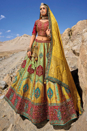 Pistachio Green Banarasi Silk Jacquard Designer Bridal Lehenga Set