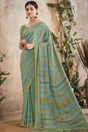Pistachio Green Digital Print Silk Crepe Saree
