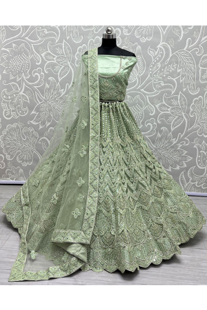 Pistachio Green Embroidered Net Bridal Lehenga Choli