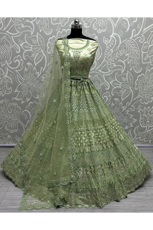 Pistachio Green Embroidered Net Bridal Lehenga Choli