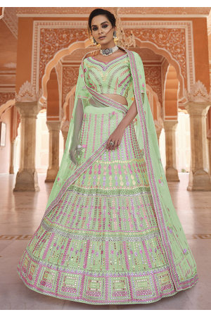 Pistachio Green Embroidered Organza Lehenga Choli