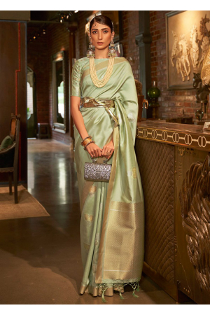 Pistachio Green Handloom Weaving Silk Saree