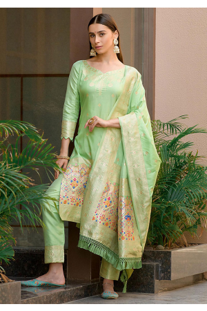 Pistachio Green Paithani Zari Woven Banarasi Silk Pant Kameez