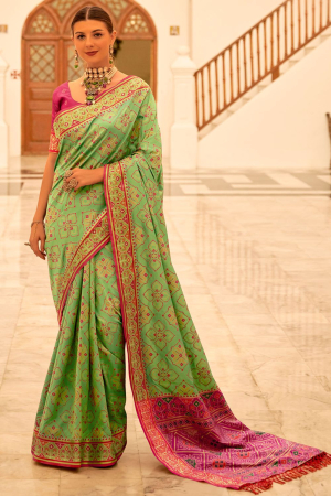 Pistachio Green Patola Banarasi Silk Saree for Wedding