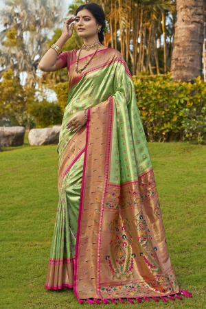 Pistachio Green Woven Kanchipuram Silk Saree