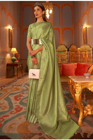 Pistachio Green Woven Silk Saree
