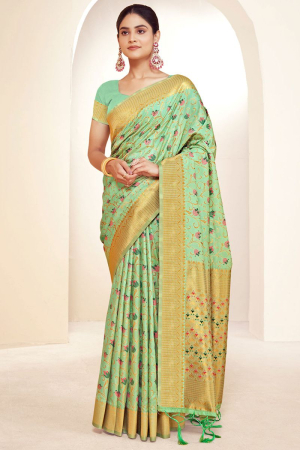 Pistachio Green Zari Woven Banarasi Silk Saree