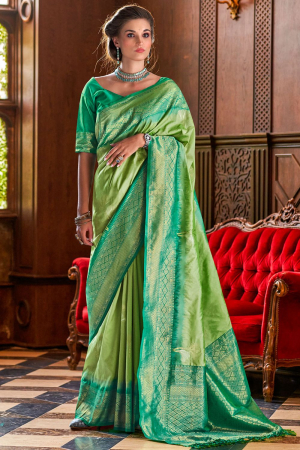 Pistachio Green Zari Woven Silk Saree