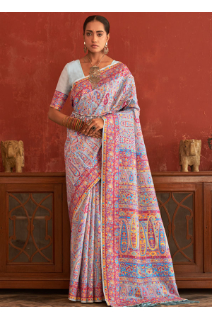 Powder Blue Pashmina Silk Woven Saree