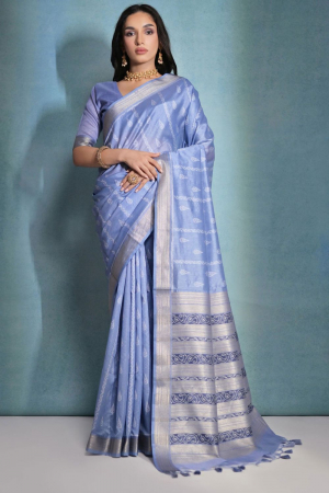 Powder Blue Raw Silk Woven Saree