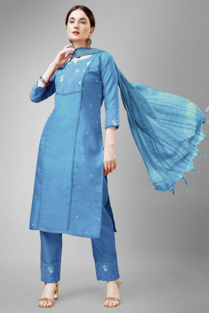 Sky Blue Readymade Cotton Pant Kameez Suit