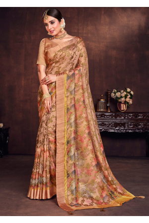 Rose Gold Printed Silk Brasso Saree