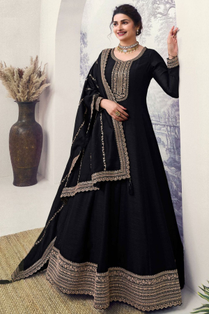 Prachi Desai Black Embroidered Silk Georgette Anarkali Suit
