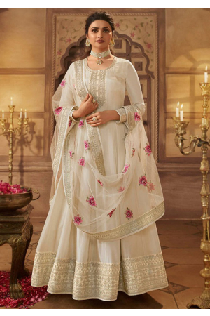 Prachi Desai Ivory Dola Silk Anarkali Suit