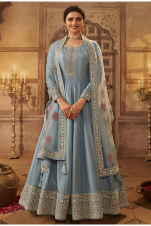 Prachi Desai Livid Blue Dola Silk Anarkali Suit