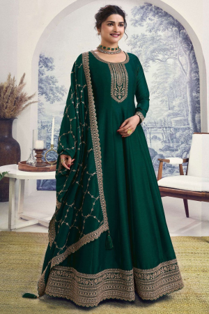 Prachi Desai Pine Green Embroidered Silk Georgette Anarkali Suit
