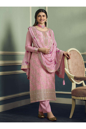 Prachi Desai Pink Viscose Jacquard Pant Kameez Suit