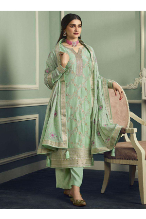 Prachi Desai Pista Green Viscose Jacquard Pant Kameez Suit
