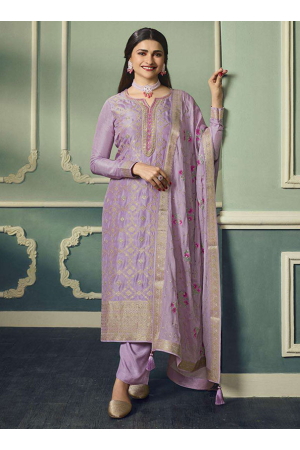 Prachi Desai Purple Viscose Jacquard Pant Kameez Suit