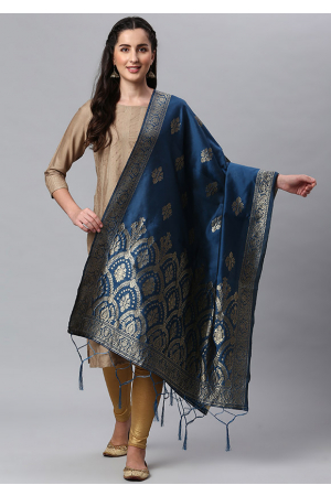 Prussian Blue Banarasi Silk Dupatta