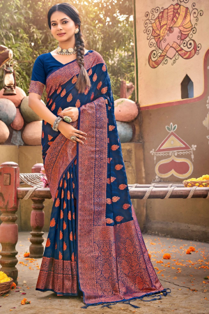 Prussian Blue Banarasi Silk Zari Woven Saree