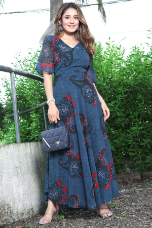 Prussian Blue Georgette Printed Gown