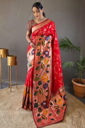 Red Silk Woven Work Saree
