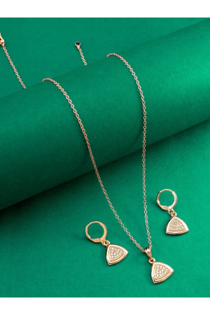 AD Studded Rose Gold Pendant Set with Chain