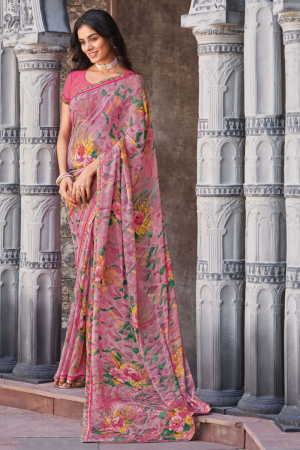 Puce Pink Casual Wear Georgette Saree