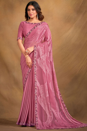 Puce Pink Designer Saree with Embroidered Blouse