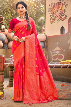 Punch Pink Banarasi Silk Zari Woven Saree