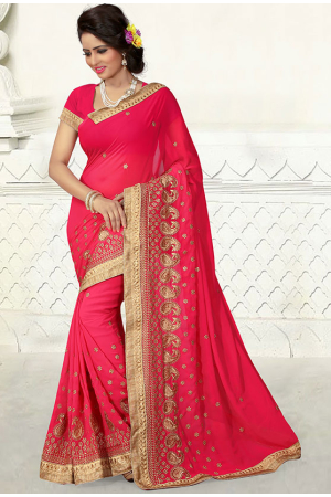 Punch Pink Georgette Party Wear Saree